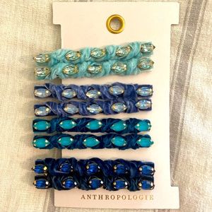 Violet & Brooks set of 8 crystal and velvet hair clips, BLUE